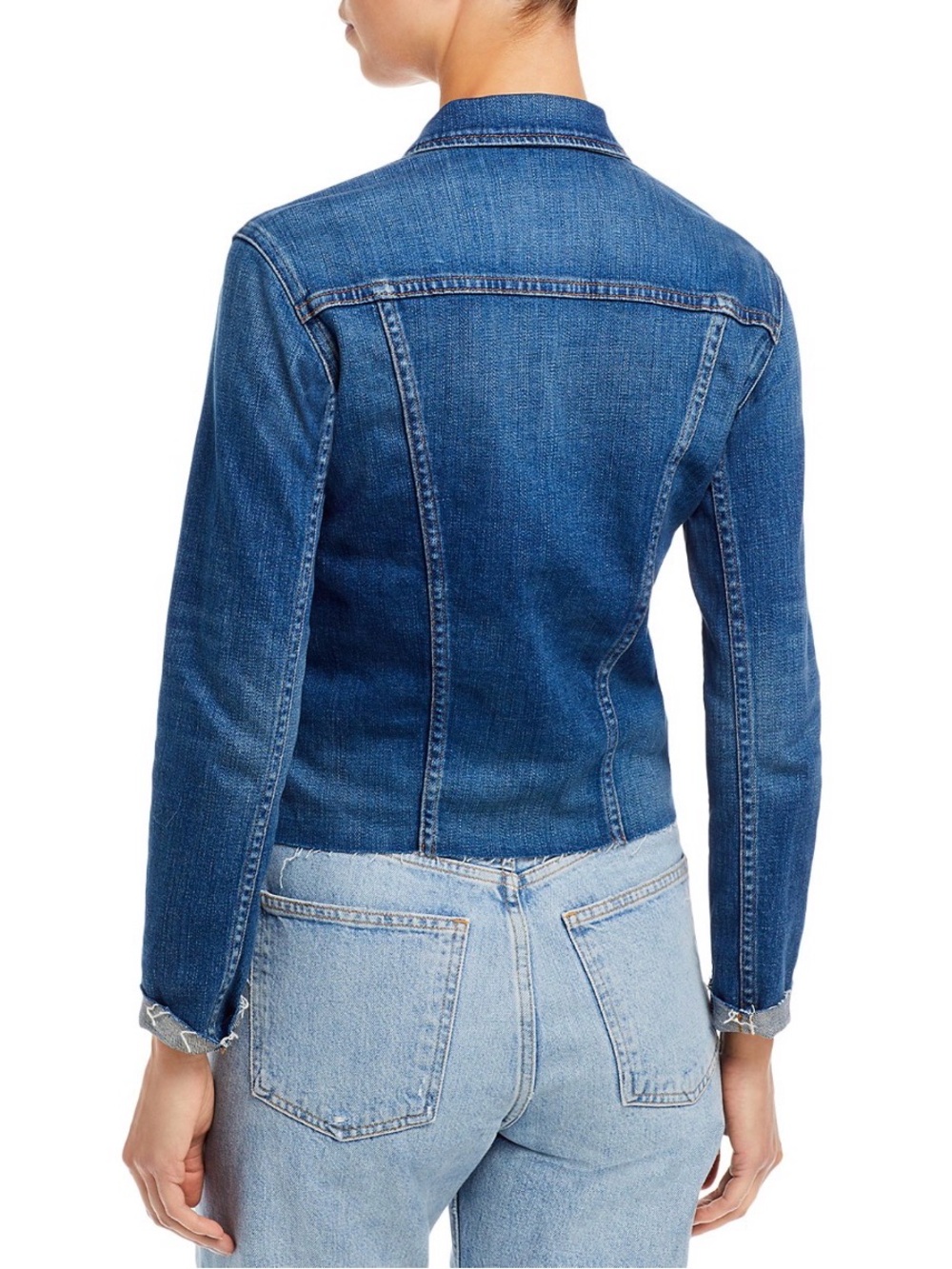 L’AGENCE Classic Blue Denim Jacket Raw Hem slim fit size S - Picture 3 of 6